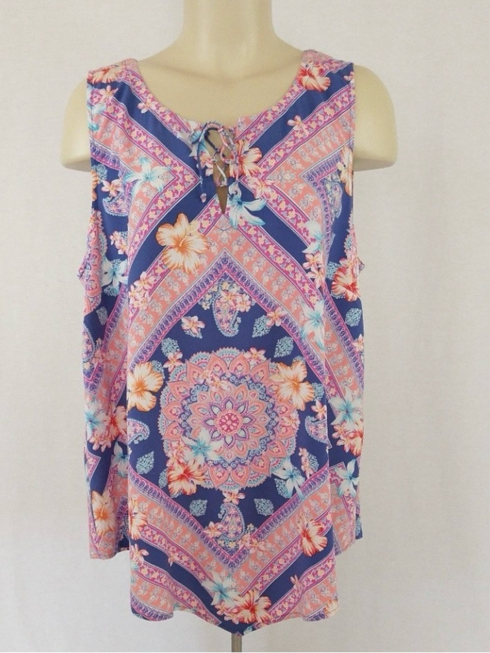 J. Jill Navy Pink Floral Paisley Tie-Neck Tank